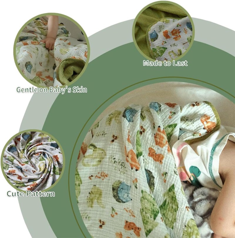 JoyTrek Muslin Baby Blanket 100% Cotton,Large Reversible Receiving Quilt for Boy Girl,Baby Blanket for Toddlers,Soft&Lightweight Premium Cotton Crib Quilt,Nursery,Tummy Time,Forest Creatures 47x47in - Image 2